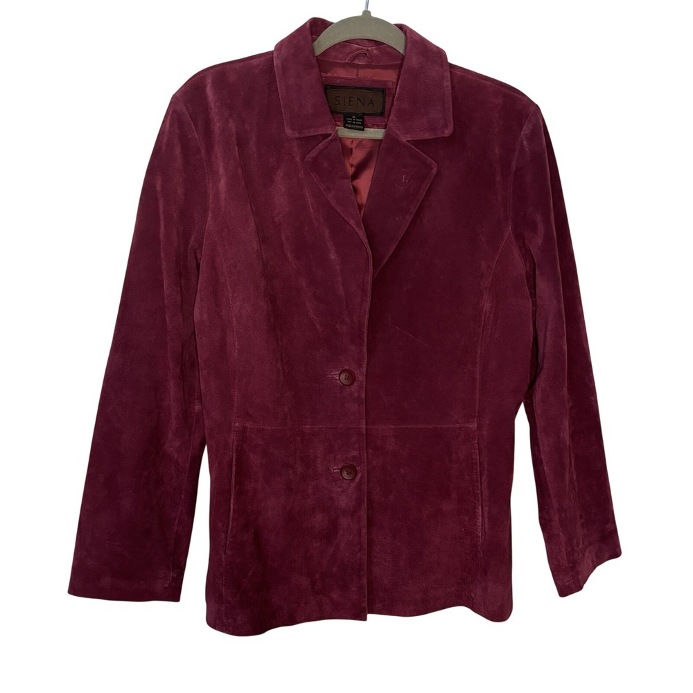 Siena Womens Magenta Pink Genuine Leather Suede Two Button Blazer Jacket Size 16